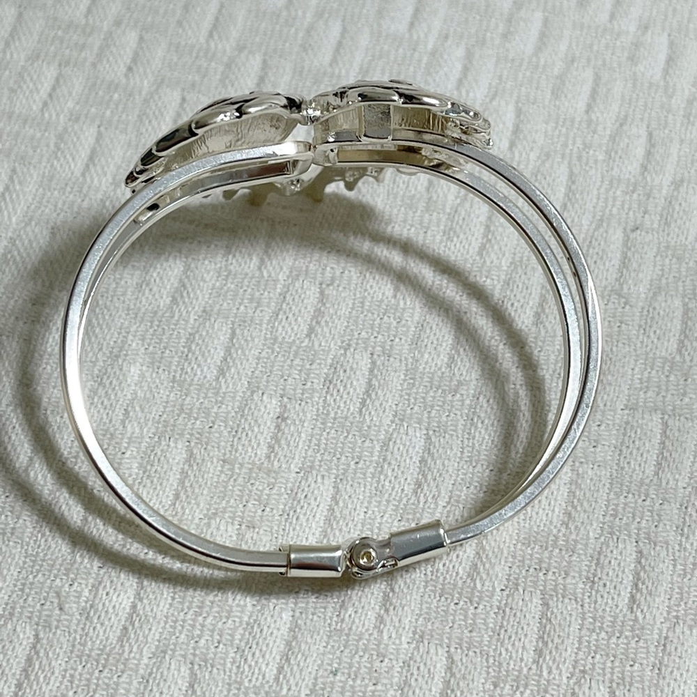 Angel Wings Hinged Bangle Bracelet Silver Tone - Picture 6 of 6